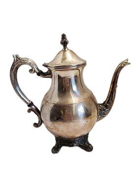 Vintage Silver-Plated Coffee/Tea Pot With Ornate Handle & Spout Footed Design Ta